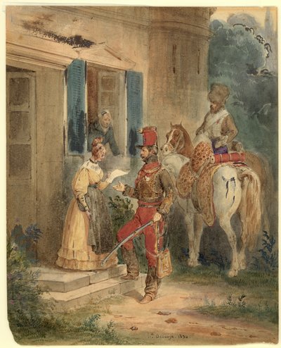 Hussars Delivering News by Joseph Louis Hippolyte Bellange