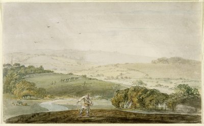 A Farmer Sowing, with a River Valley and Rolling Hills Beyond by Joseph Mallord William Turner