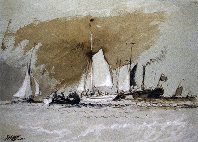 Fishing Boats at Sea, Boarding a Steamer off Cowes, Isle of Wight by Joseph Mallord William Turner