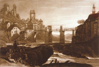 Lauffenbourgh on the Rhine, from the Liber Studiorum, engraved by T. Hodgetts, 1811 by after Joseph Mallord William Turner