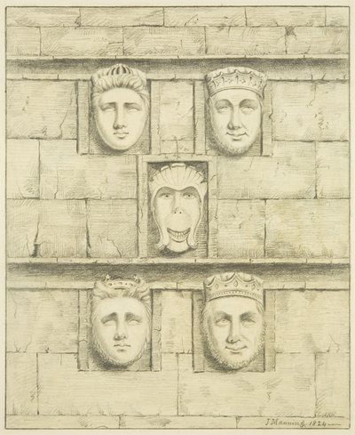 Five corbels at Black Castle, Brislington, 1824 by Joseph Manning