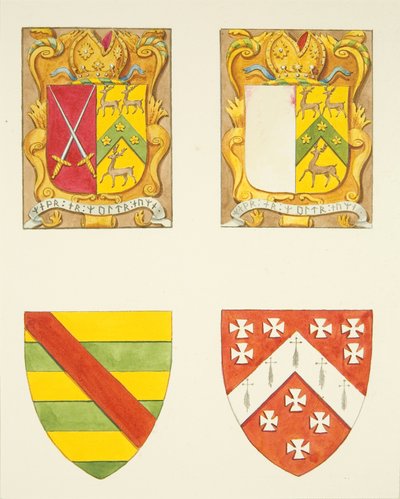 Four coats of arms - two in a window near the belfry, Bristol Cathedral by Joseph Manning