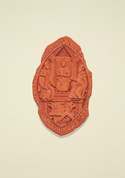 Front of the Seal of Matthew Parker, Archbishop of Canterbury, to Will of Thomas Alyce, Merchant by Joseph Manning