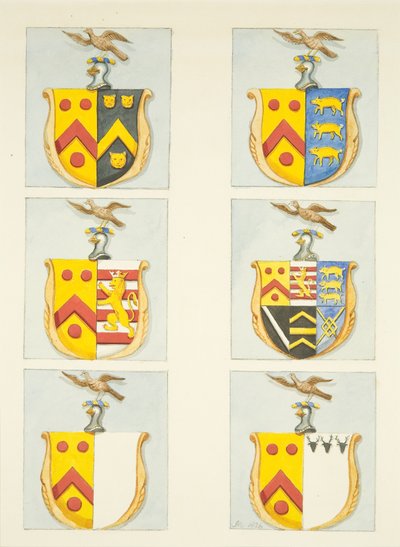 Six Coats of Arms in Stained Glass Windows in North and South Aisles (East End) of Bristol Cathedral by Joseph Manning