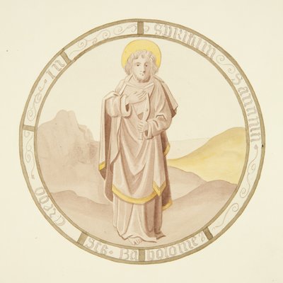 Stained glass in window of private chapel of Bishop