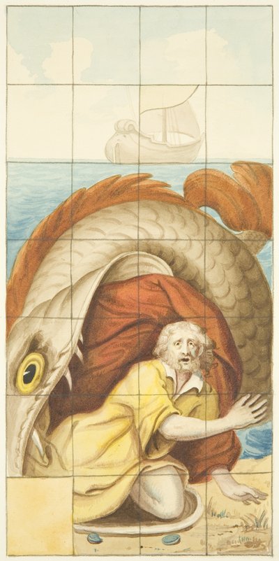 Stained Glass Window at East End of the North Aisle of Bristol Cathedral Showing Jonah and the Whale by Joseph Manning
