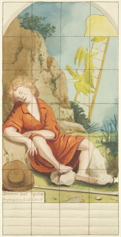 Stained glass window at east end of the south aisle of Bristol Cathedral showing Jacob
