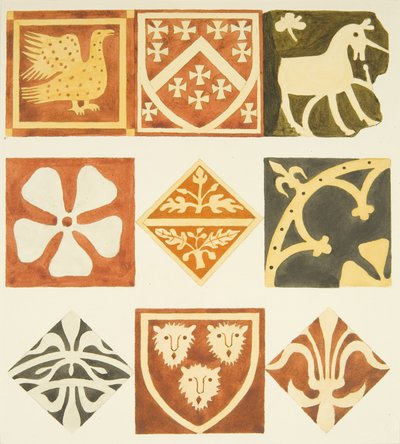 Tiles in vestry room and various parts of Bristol Cathedral floor by Joseph Manning