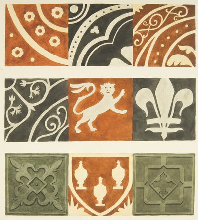 Tiles in vestry room and various parts of Bristol Cathedral floor by Joseph Manning
