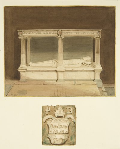 Tomb of Bishop Paul Bush and coat of arms in Bristol Cathedral by Joseph Manning