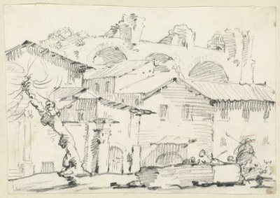 Houses on the North Side of the Forum with the Basilica of Maxentius Beyond by Joseph Marie Vien