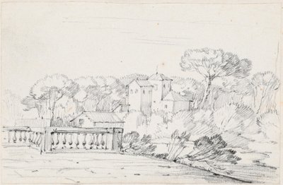 Terrace by a River with a Villa and Trees Beyond by Joseph Marie Vien