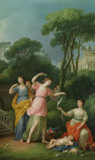 Young Greek Girls Adorning a Sleeping Cupid with Flowers by Joseph Marie Vien