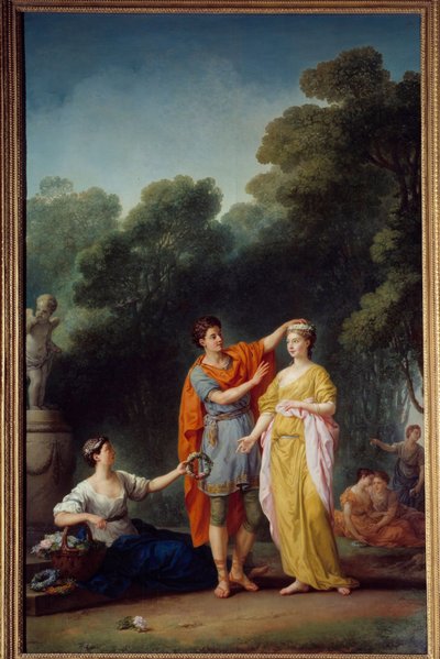 Galante Scene: A Lover Crowning His Mistress with a Wreath of Flowers by Joseph Marie, the Elder Vien