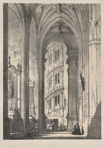 Architecture of the Middle Ages: Church of St. Gisors, Interior by Joseph Nash