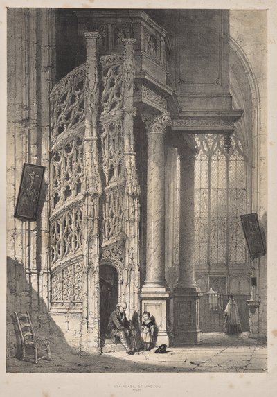 Architecture of the Middle Ages: Staircase, St. Maclou, Rouen by Joseph Nash
