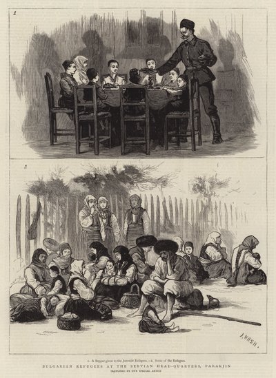 Bulgarian Refugees at the Servian Head-Quarters, Parakjin by Joseph Nash