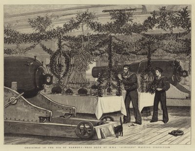 Christmas in the Sea of Marmora, Mess Deck of HMS Achilles waiting Inspection by Joseph Nash