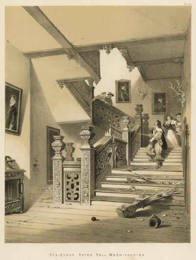 Staircase, Aston Hall, Warwickshire by Joseph Nash