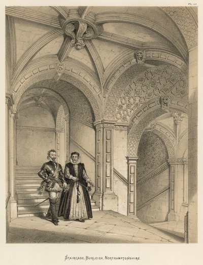 Staircase, Burleigh, Northamptonshire by Joseph Nash