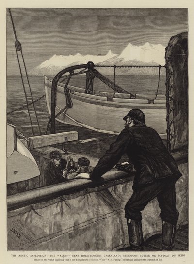 The Arctic Expedition, the Alert near Holsteinborg, Greenland, Sternpost Cutter or Ice-Boat on Skids by Joseph Nash