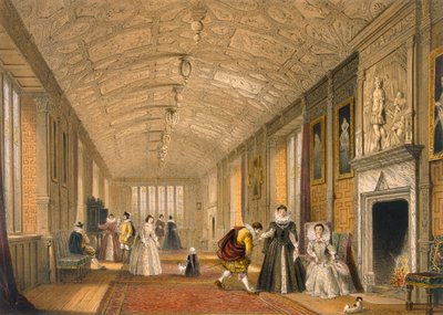 The Long Gallery at Lanhydrock, Cornwall, 1600, from Architecture of the Middle Ages, published 1838 by Joseph Nash