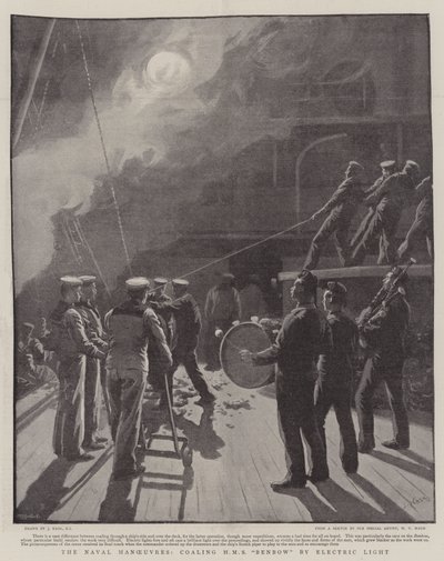 The Naval Manoeuvres, coaling HMS Benbow by Electric Light by Joseph Nash