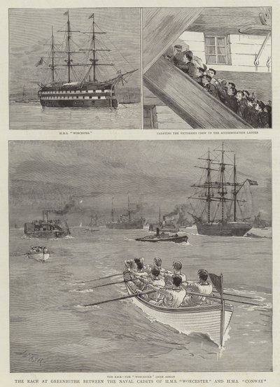 The Race at Greenhithe between the Naval Cadets of HMS Worcester and HMS Conway by Joseph Nash