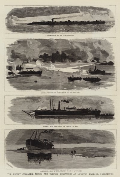 The Recent Submarine Mining and Torpedo Operations at Langston Harbour, Portsmouth by Joseph Nash