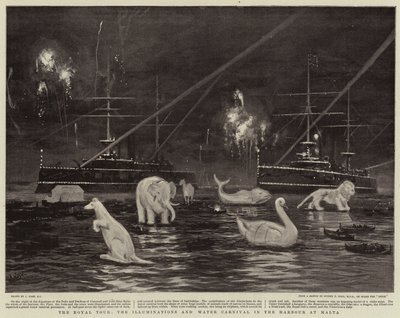 The Royal Tour, the Illuminations and Water Carnival in the Harbour at Malta by Joseph Nash