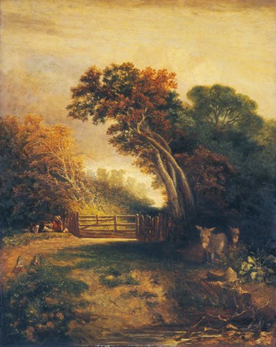 Landscape with Picnickers and Donkeys by a Gate by Joseph Paul