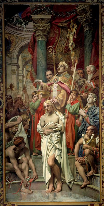 The Baptism of King Clovis I in Reims by Saint Remi on December 25, 496. 19th Century. Paris, Pantheon by Joseph Paul Blanc