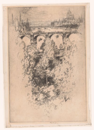 London over Waterloo Bridge by Joseph Pennell (signed by artist)