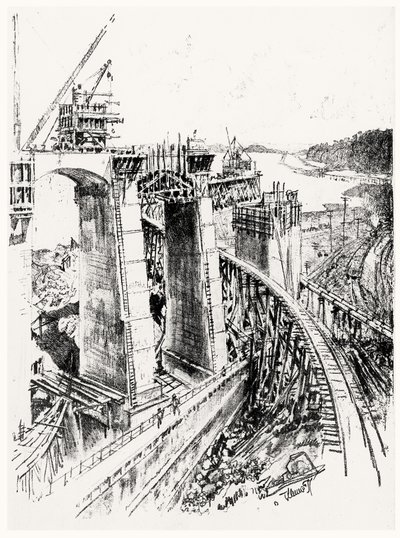 Approaches to the Gatun Lock, plate VI from The Panama Canal by Joseph Pennell, 1912 by Joseph Pennell