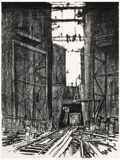 At the Bottom of the Gatun Lock, plate IV from The Panama Canal by Joseph Pennell, 1912 by Joseph Pennell