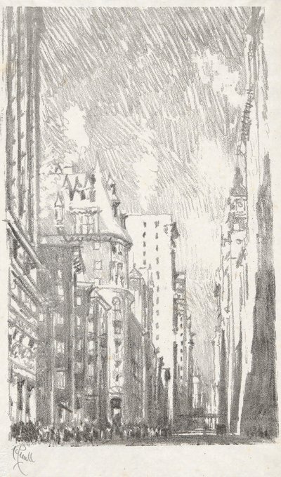 Broadway from Bowling Green, #2 in Iconophile Club Collection by Joseph Pennell