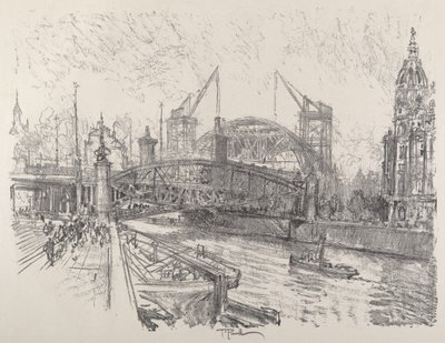 Building the Freidrich-Strasse Station, 1921 by Joseph Pennell