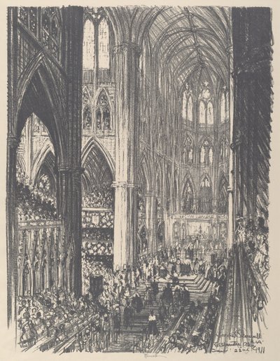 Coronation of King George V and Queen Mary in Westminster Abbey by Joseph Pennell
