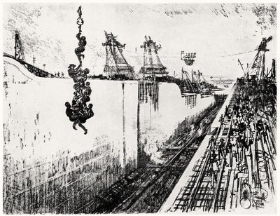 Dinner Time at Gatun, plate III from The Panama Canal by Joseph Pennell, 1912 by Joseph Pennell