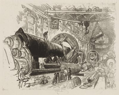 English War Work: Cutting and Turning a Big Gun by Joseph Pennell