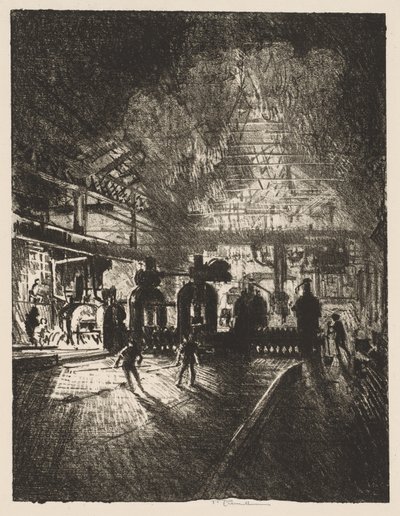 English War Work: In the Jaws of Death, Rolling Bars for Shells by Joseph Pennell