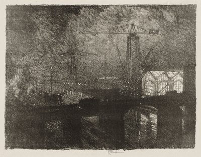 English War Work: The Shops at Night, Changing Shifts by Joseph Pennell