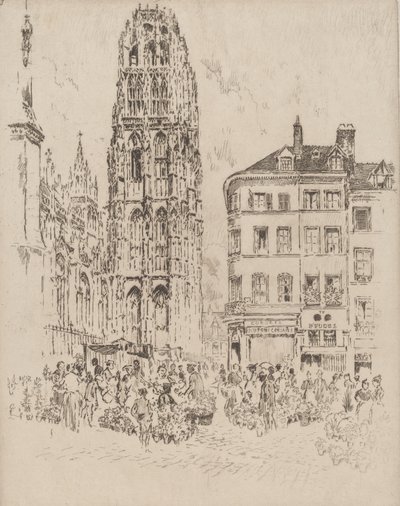 Flower Market and Butter Tower, Rouen, 1907 by Joseph Pennell