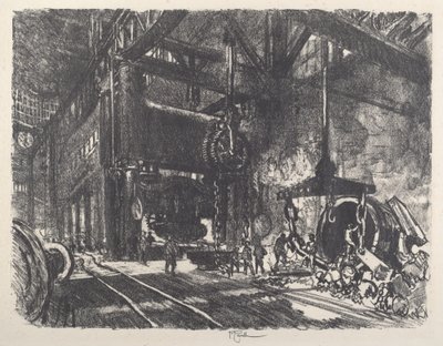 In the Land of Brobdingnag, the Armour Plate Bending Press by Joseph Pennell