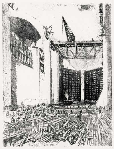 Laying the Floor: Pedro Miguel Lock, plate XVIII from The Panama Canal by Joseph Pennell by Joseph Pennell