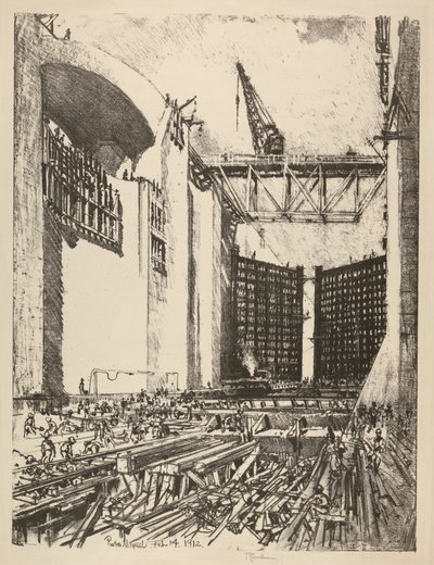 Laying the Floor of Pedro Miguel Lock by Joseph Pennell