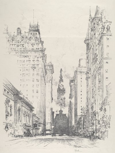 Looking up Broad Street from Spruce Street, 1912 by Joseph Pennell