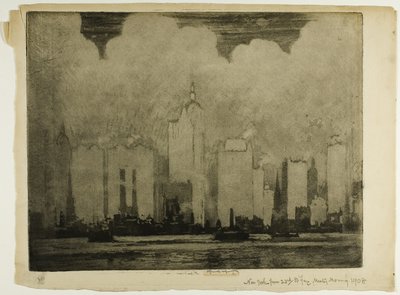 New York from 23rd St. Ferry—In the Mist of a Morning by Joseph Pennell