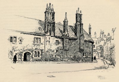 Old Charterhouse: Exterior Façade of Washhouse Court, with the Inner Gateway by Joseph Pennell
