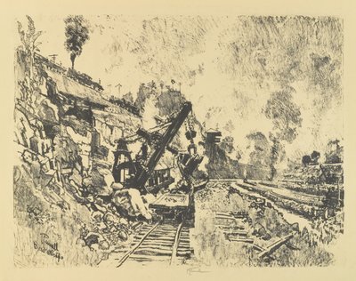 Steam Shovel in the Cut at Bas Obispo by Joseph Pennell